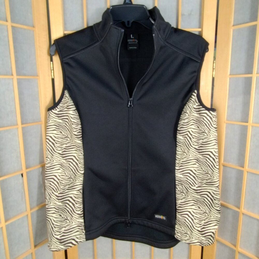 Kerrits Double Zippper Equestrian Riding Vest Black/Zebra Stripe Size L